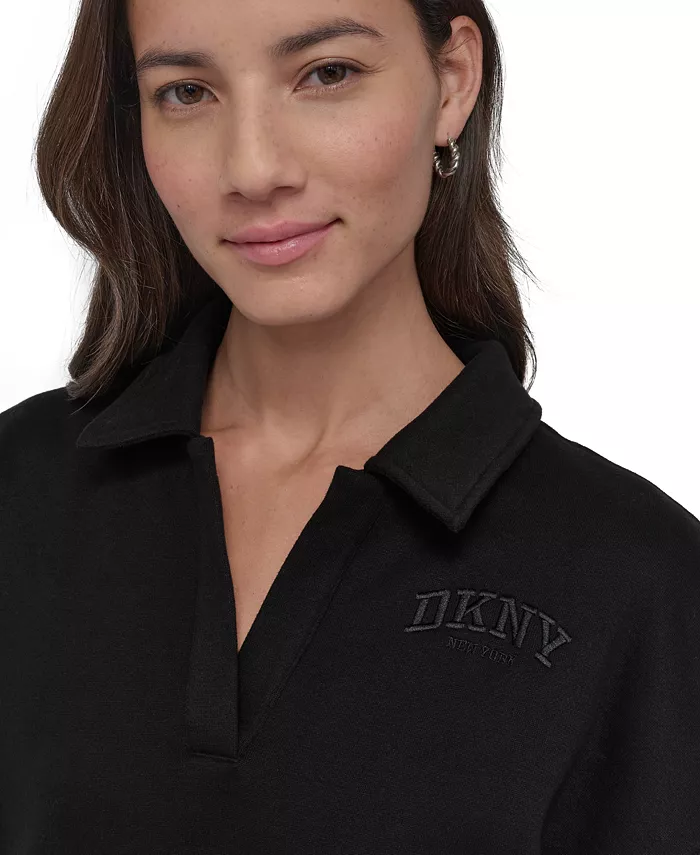 Alfani DKNY Sport Varsity Embroidered Logo Johnny Collar Top Women's Fashion Shoes & Accessories
