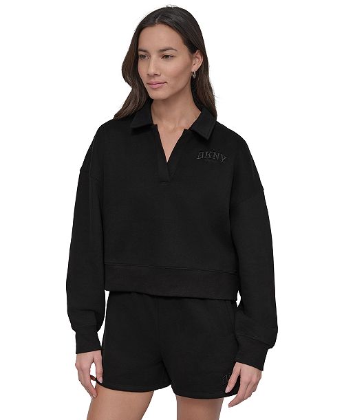 alfani DKNY Sport Varsity Embroidered Logo Johnny Collar Top Women's Fashion Shoes & Accessories