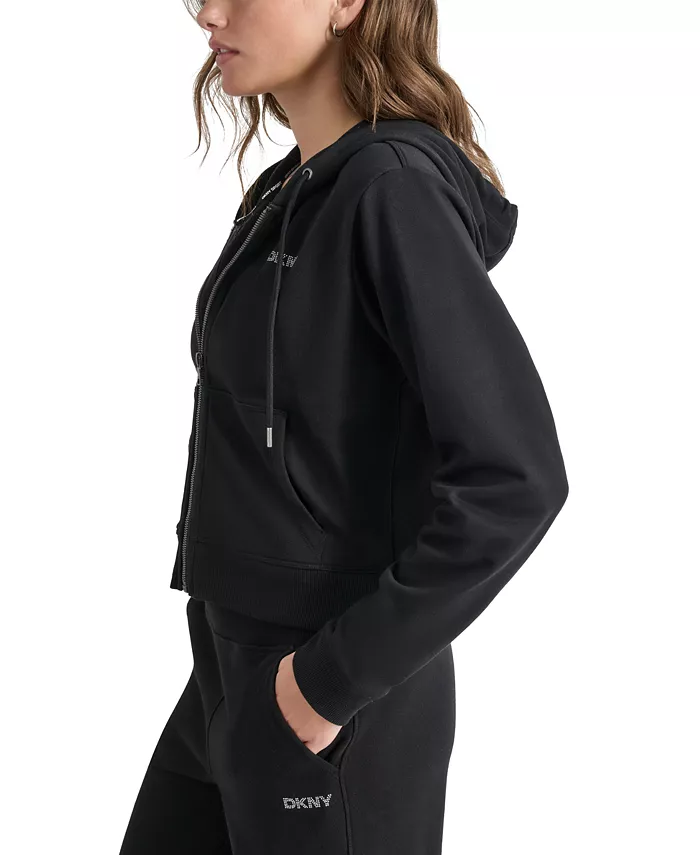 Alfani DKNY Sport Women's Cotton-Blend Stud-Logo Full Zip Hoodie Women's Fashion Shoes & Accessories