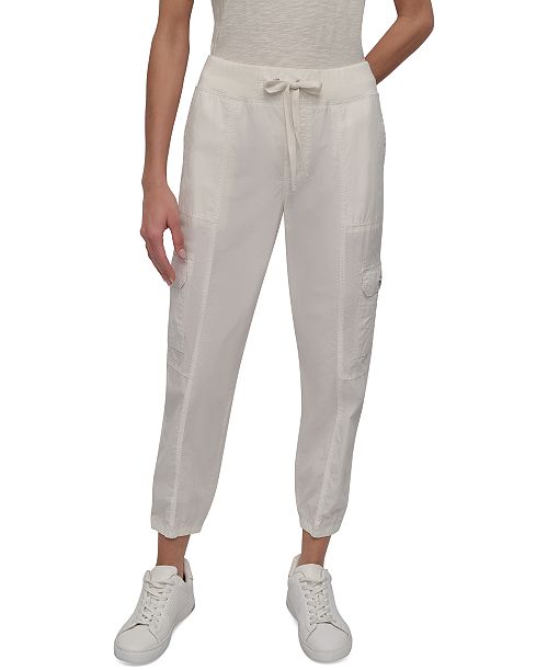 alfani DKNY Sport Women's Cotton Ribbed-Waist Jogger Cargo Pants Women's Fashion Shoes & Accessories