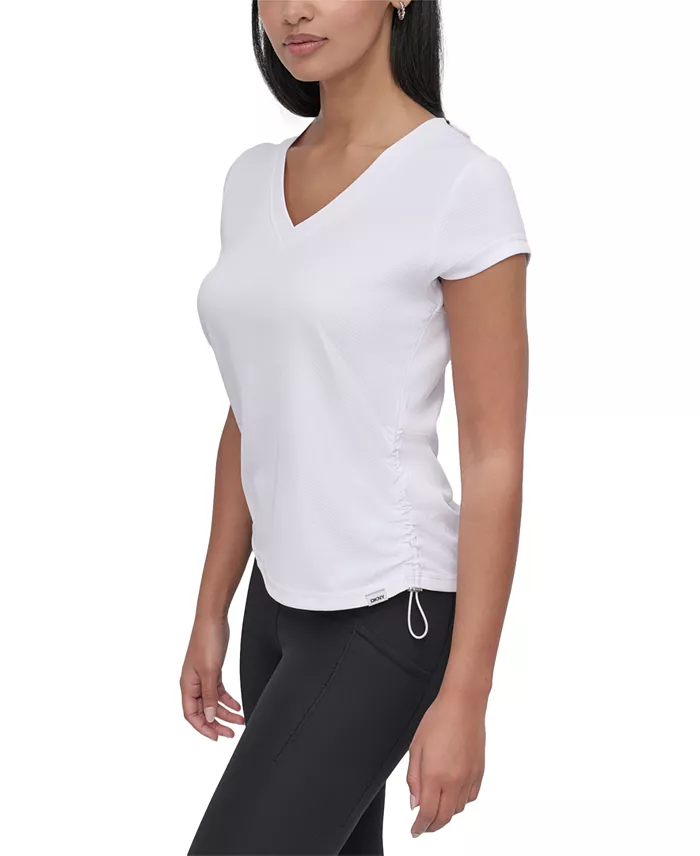 Alfani DKNY Sport Women's Crewneck Short-Sleeve Side-Ruched Top Women's Fashion Shoes & Accessories