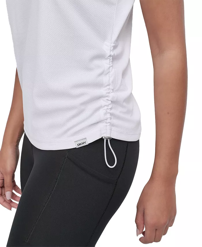 Alfani DKNY Sport Women's Crewneck Short-Sleeve Side-Ruched Top Women's Fashion Shoes & Accessories