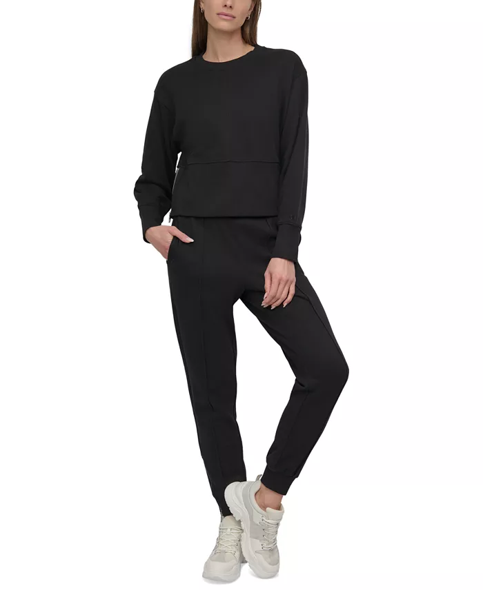 Alfani DKNY Sport Women's Cropped Crewneck Side-Zip Sweatshirt Women's Fashion Shoes & Accessories