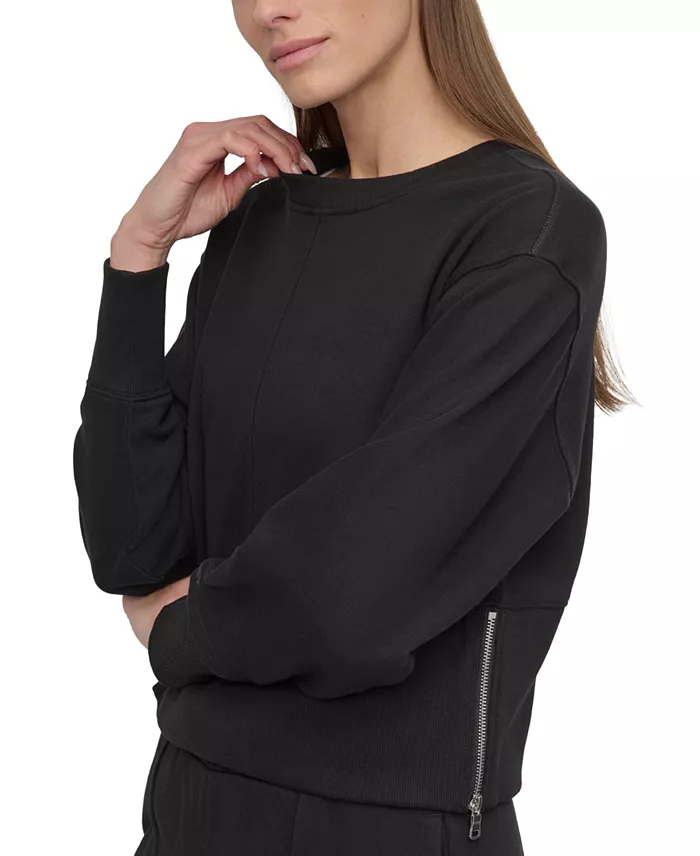 Alfani DKNY Sport Women's Cropped Crewneck Side-Zip Sweatshirt Women's Fashion Shoes & Accessories