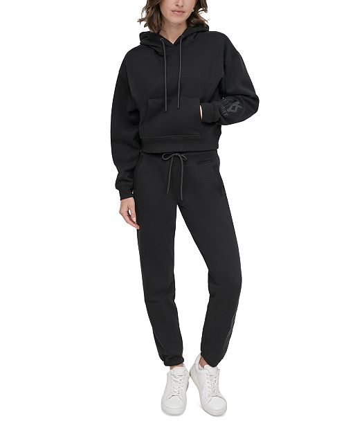 alfani DKNY Sport Women's Cropped Logo Hoodie Women's Fashion Shoes & Accessories