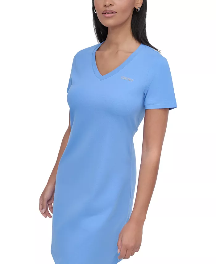 Alfani DKNY Sport Women's Studded-Logo V-Neck T-Shirt Dress Women's Fashion Shoes & Accessories