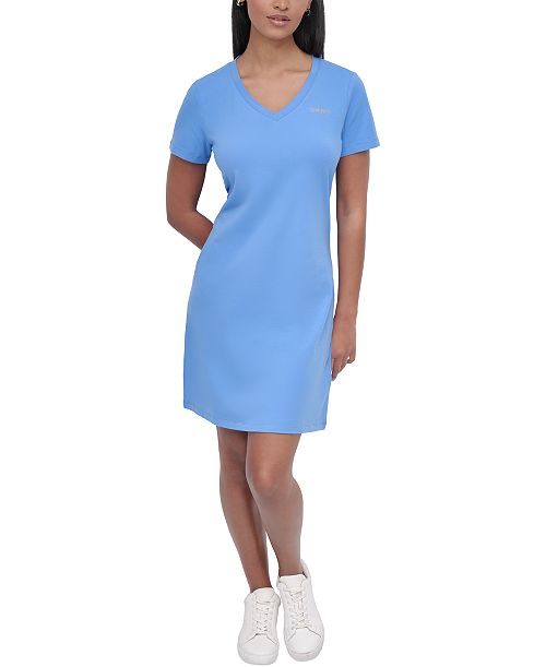 alfani DKNY Sport Women's Studded-Logo V-Neck T-Shirt Dress Women's Fashion Shoes & Accessories