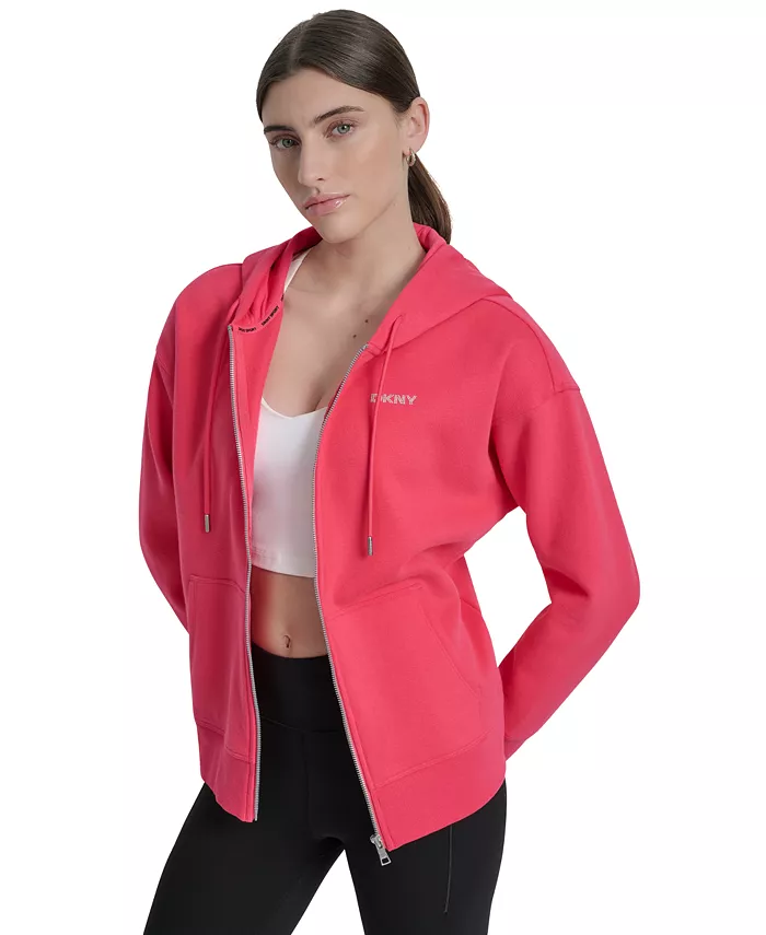 Alfani DKNY Sport Women's Studded Mini-Logo Full-Zip Hoodie Women's Fashion Shoes & Accessories