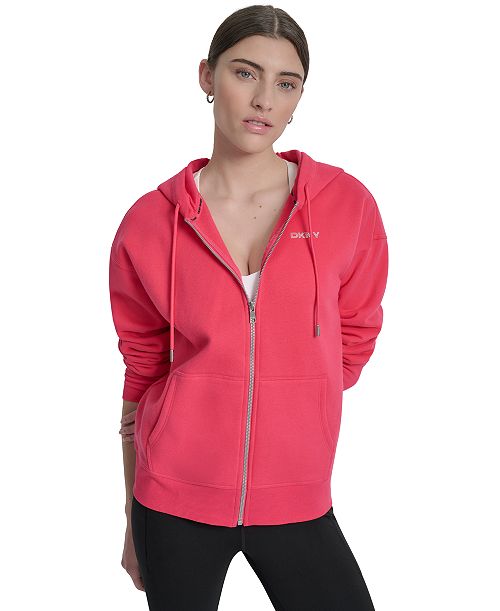alfani DKNY Sport Women's Studded Mini-Logo Full-Zip Hoodie Women's Fashion Shoes & Accessories