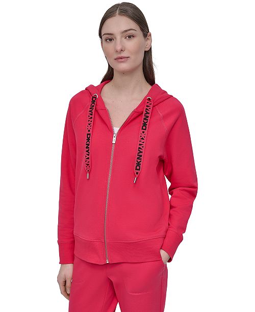 alfani DKNY Sport Women's Two-Tone Zip-Front Long-Sleeve Hoodie Women's Fashion Shoes & Accessories
