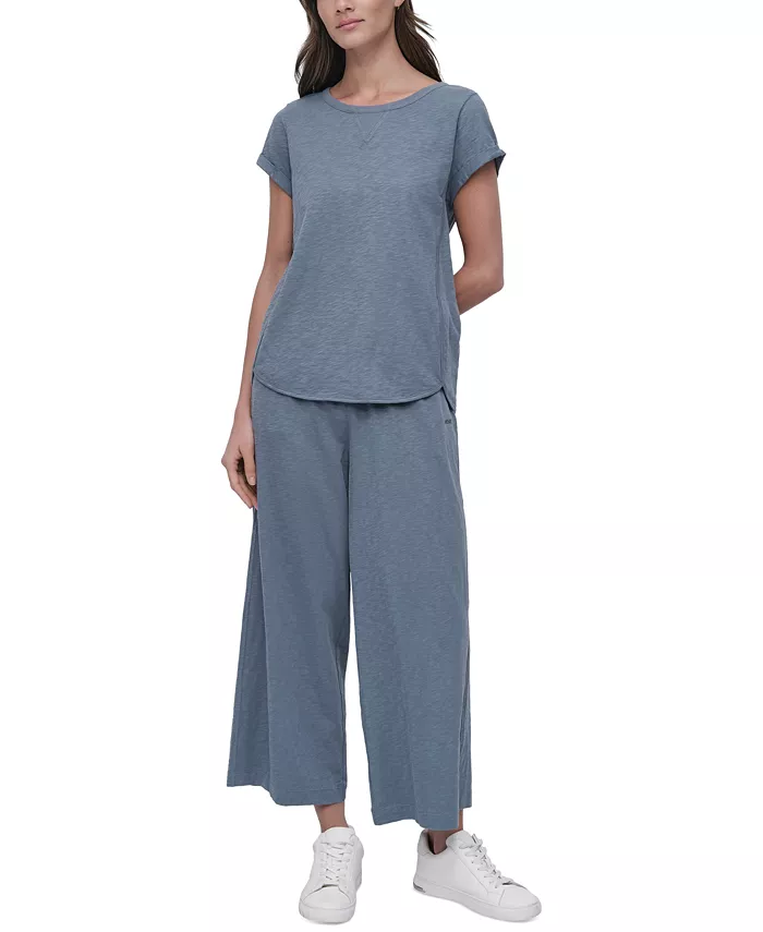 Alfani DKNY Sport Women's V-Inset Roll-Sleeve T-Shirt Women's Fashion Shoes & Accessories