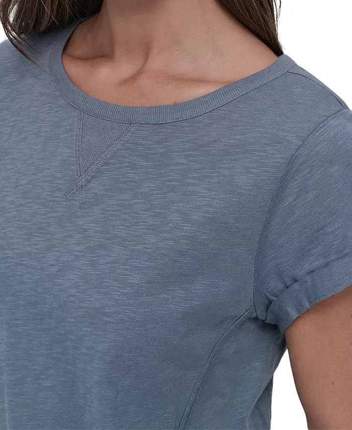 Alfani DKNY Sport Women's V-Inset Roll-Sleeve T-Shirt Women's Fashion Shoes & Accessories