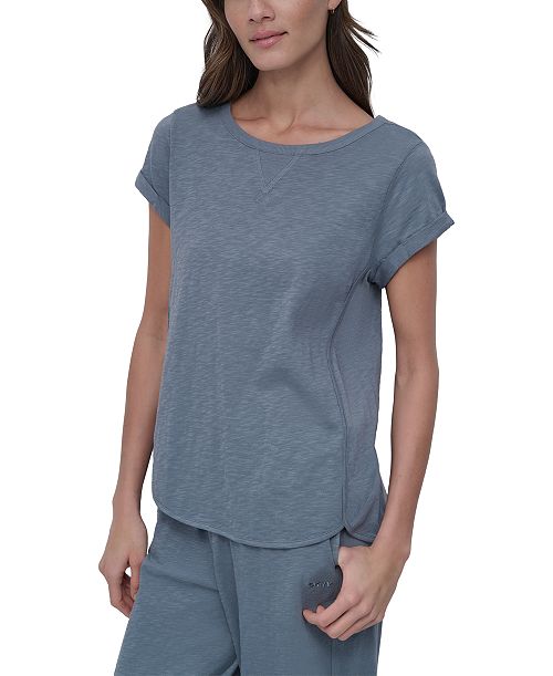 alfani DKNY Sport Women's V-Inset Roll-Sleeve T-Shirt Women's Fashion Shoes & Accessories