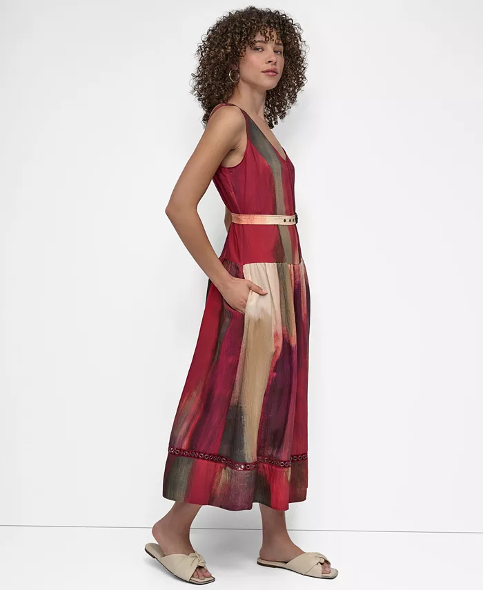Alfani DKNY Women's Abstract-Print Midi Dress Women's Fashion Shoes & Accessories