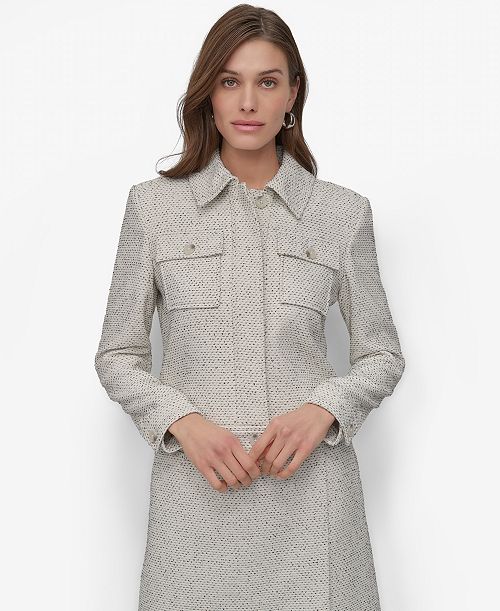 alfani DKNY Women's Button-Front Long-Sleeve Crop Jacket Women's Fashion Shoes & Accessories