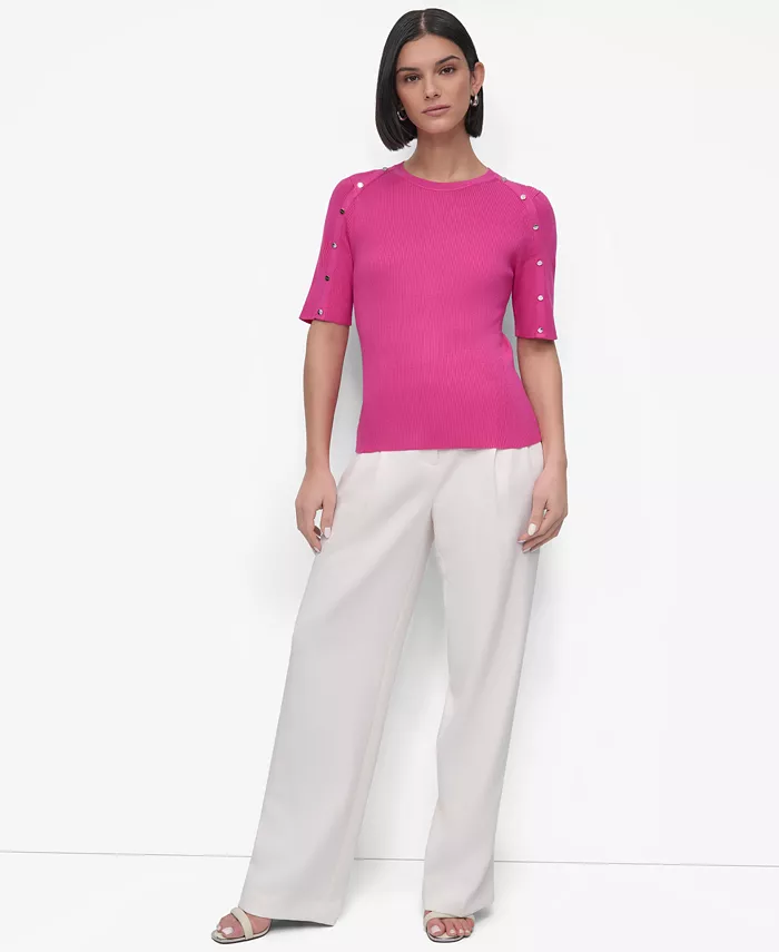 Alfani DKNY Women's Button-Shoulder Elbow-Sleeve Sweater Women's Fashion Shoes & Accessories