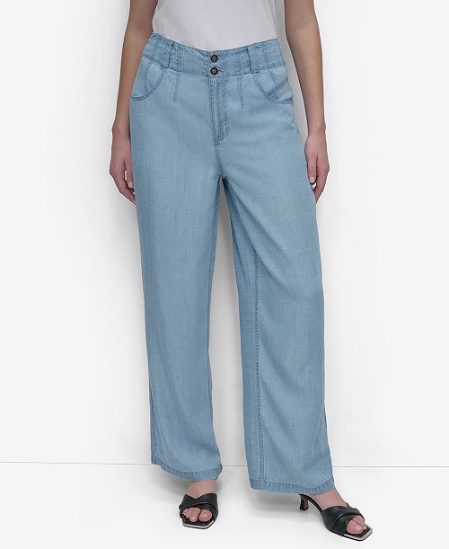 alfani DKNY Women's Chambray Wide-Leg Pants Women's Fashion Shoes & Accessories