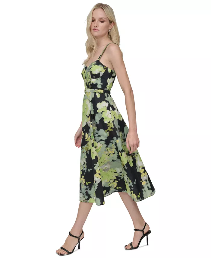 Alfani DKNY Women's Cotton Corset Belted Midi Dress Women's Fashion Shoes & Accessories
