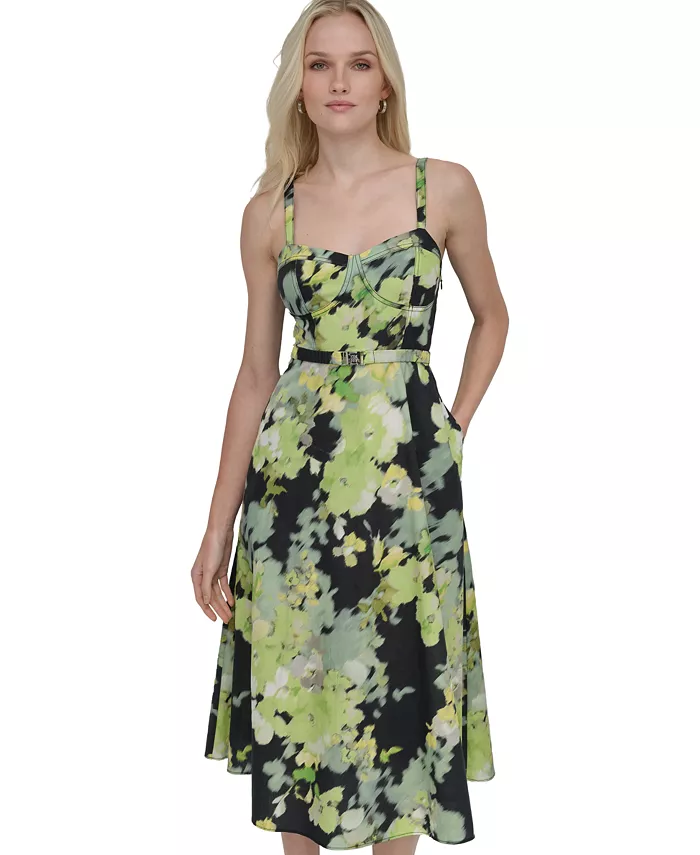 Alfani DKNY Women's Cotton Corset Belted Midi Dress Women's Fashion Shoes & Accessories