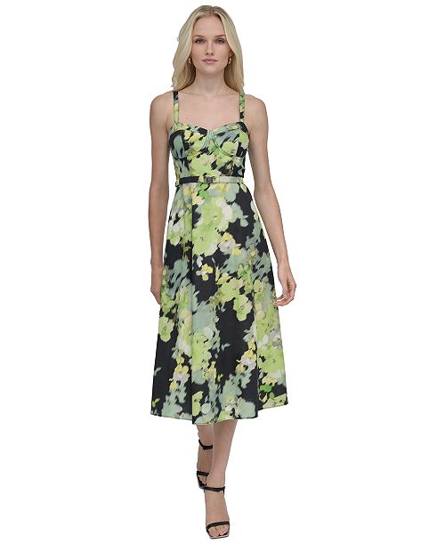 alfani DKNY Women's Cotton Corset Belted Midi Dress Women's Fashion Shoes & Accessories