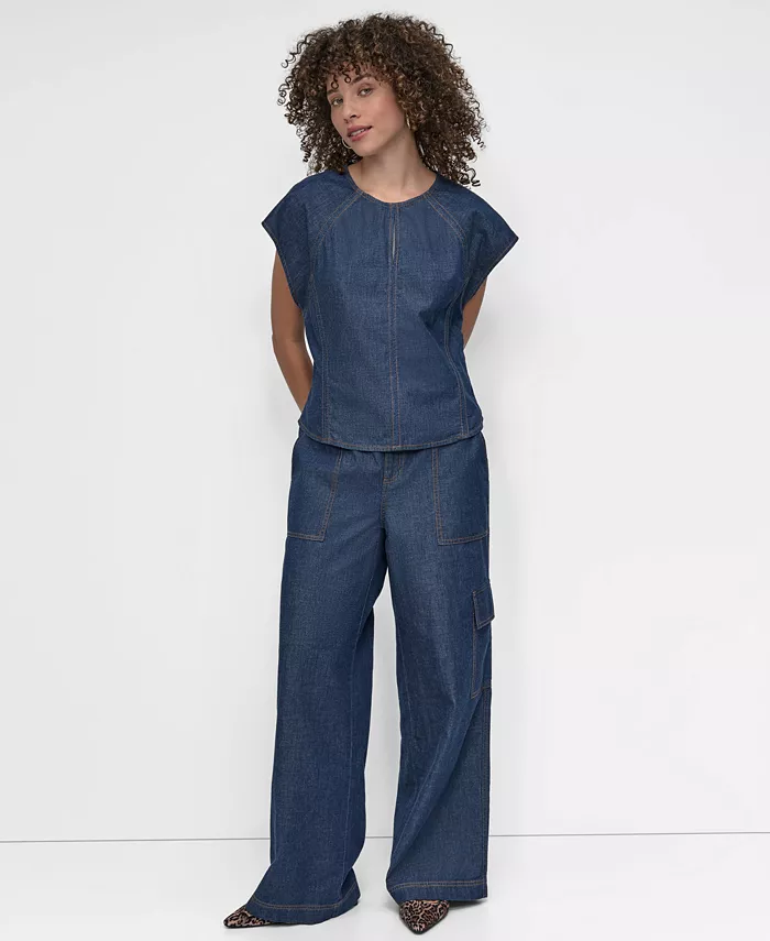 Alfani DKNY Women's Cotton Seamed Light-Weight Denim Top Women's Fashion Shoes & Accessories