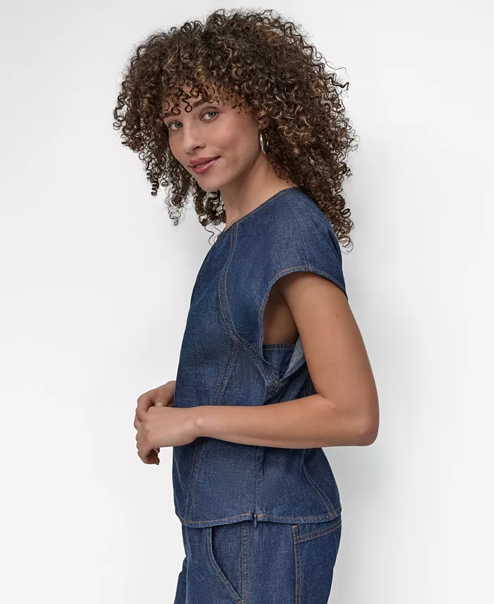 Alfani DKNY Women's Cotton Seamed Light-Weight Denim Top Women's Fashion Shoes & Accessories