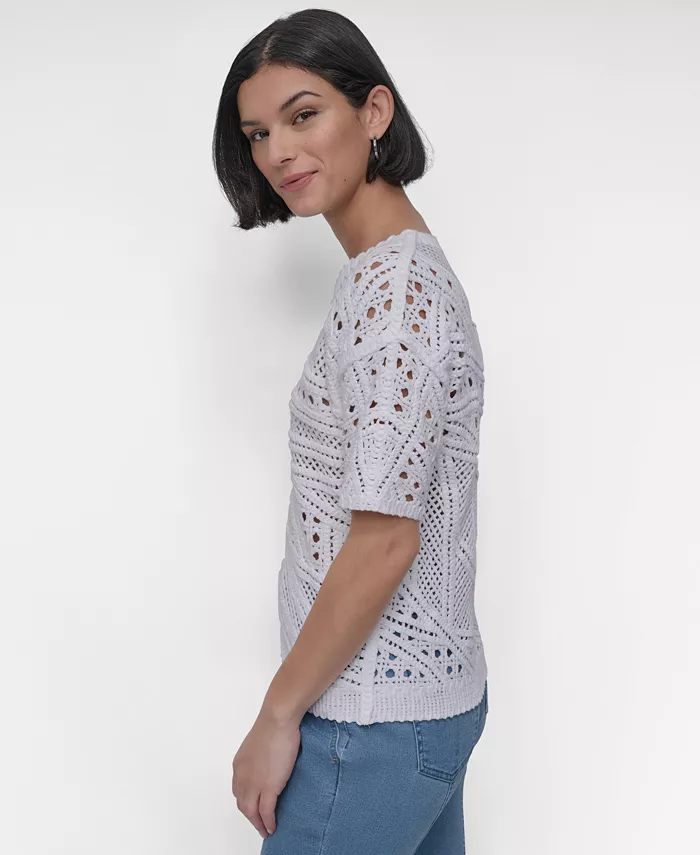 Alfani DKNY Women's Cotton Short-Sleeve Crochet Sweater Women's Fashion Shoes & Accessories