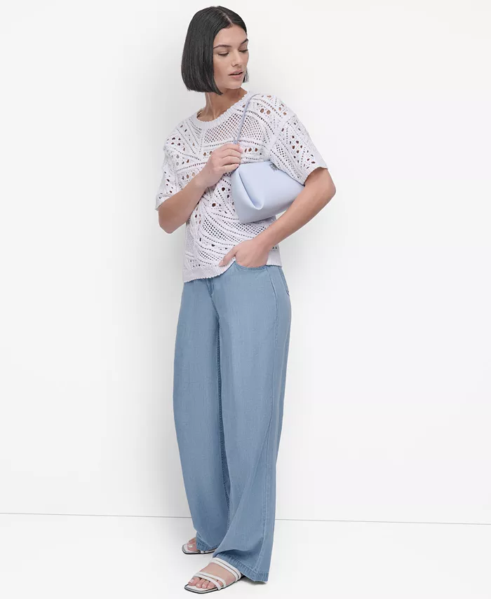 Alfani DKNY Women's Cotton Short-Sleeve Crochet Sweater Women's Fashion Shoes & Accessories