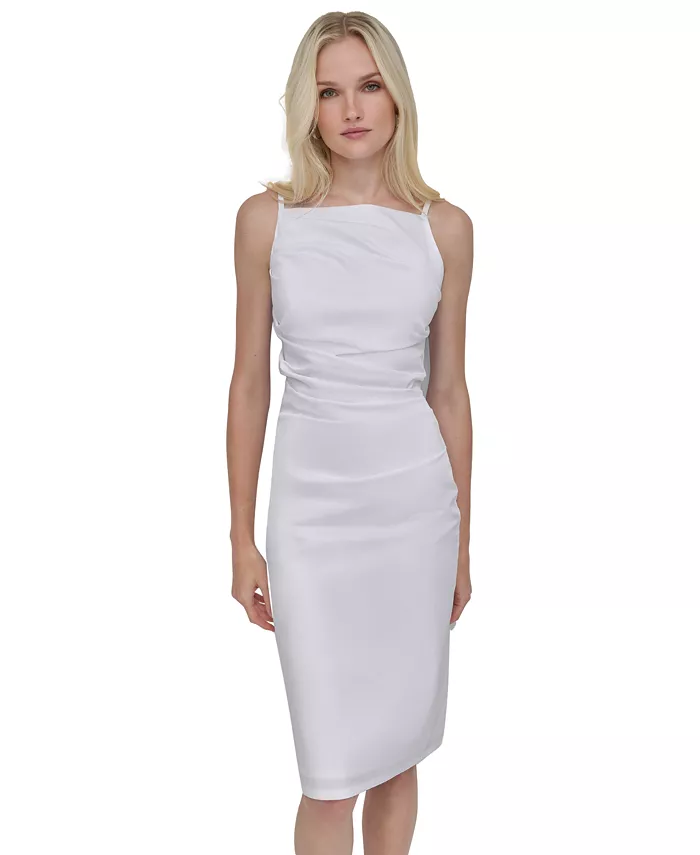Alfani DKNY Women's Cotton Square-Neck Ruched Sleeveless Dress Women's Fashion Shoes & Accessories