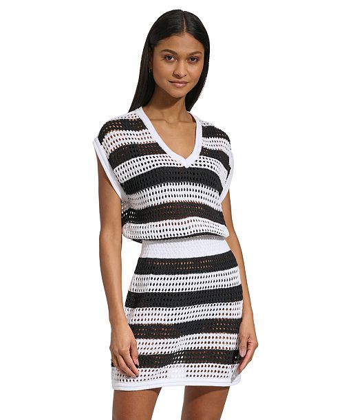 alfani DKNY Women's Crochet Cotton Cover-Up Dress Women's Fashion Shoes & Accessories