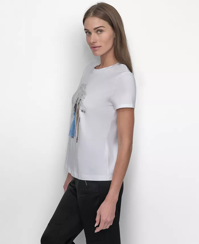 Alfani DKNY Women's Embellished Graphic T-Shirt Women's Fashion Shoes & Accessories