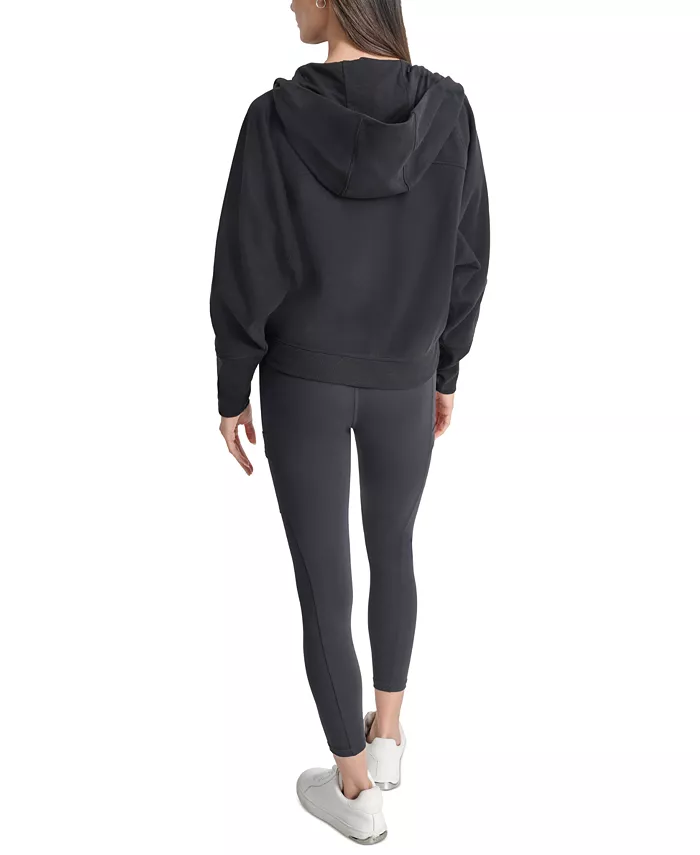 Alfani DKNY Women's Embroidered-Logo Cropped Zip-Front Fleece Hoodie Women's Fashion Shoes & Accessories