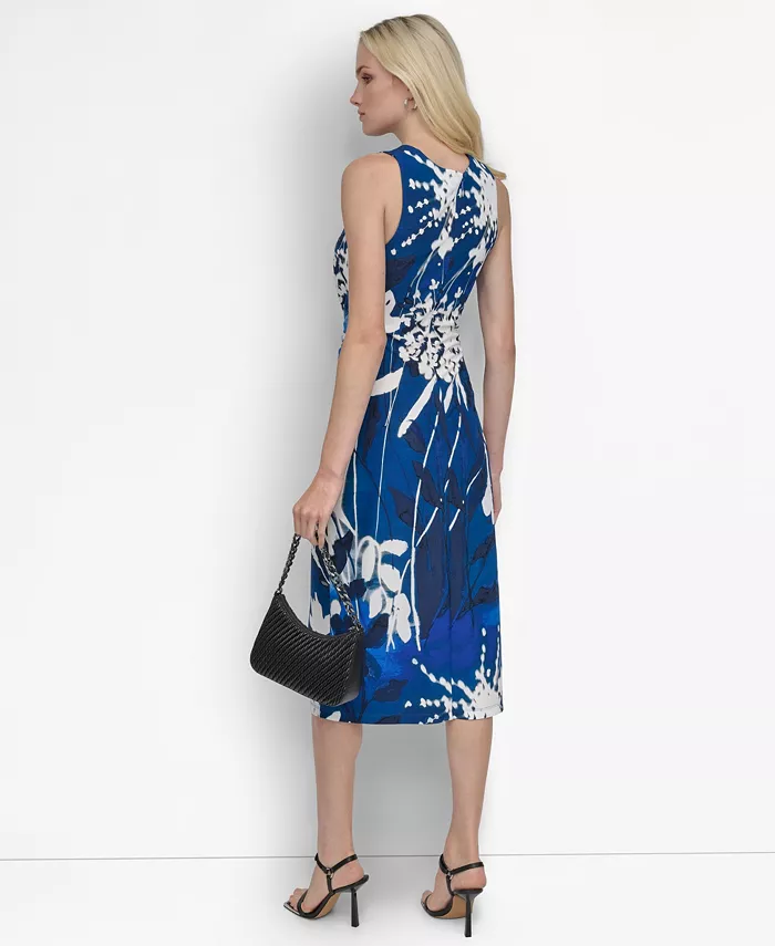 Alfani DKNY Women's Floral-Print Twisted-Waist Midi Dress Women's Fashion Shoes & Accessories