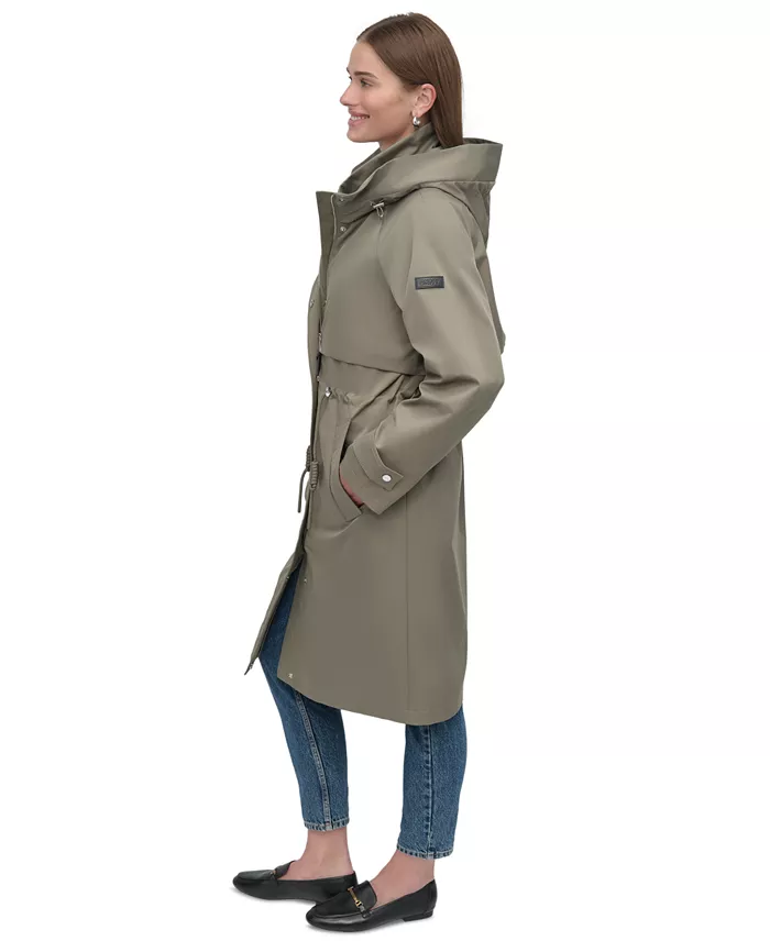 Alfani DKNY Women's Hooded Zip-Front Long Anorak Coat Women's Fashion Shoes & Accessories
