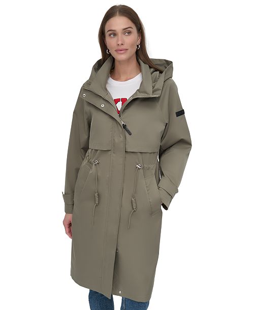 alfani DKNY Women's Hooded Zip-Front Long Anorak Coat Women's Fashion Shoes & Accessories