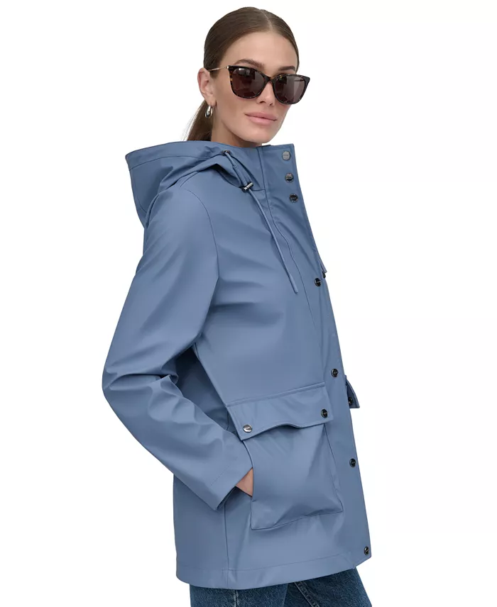 Alfani DKNY Women's Hooded Zip-Front Water-Resistant Raincoat Women's Fashion Shoes & Accessories
