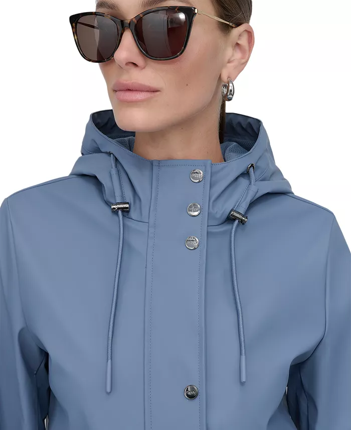 Alfani DKNY Women's Hooded Zip-Front Water-Resistant Raincoat Women's Fashion Shoes & Accessories
