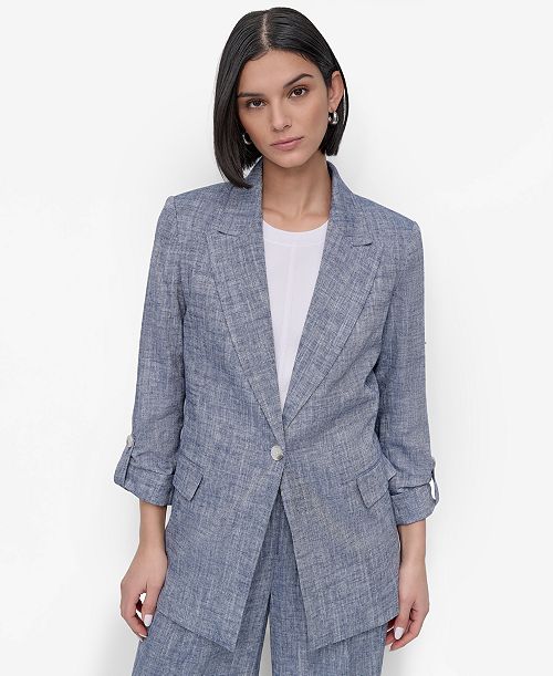 alfani DKNY Women's Linen Blend One-Button Blazer Women's Fashion Shoes & Accessories