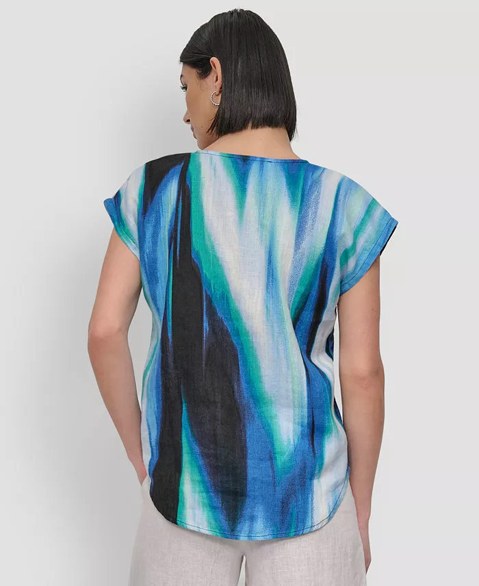 Alfani DKNY Women's Linen Printed V-Neck Top Women's Fashion Shoes & Accessories