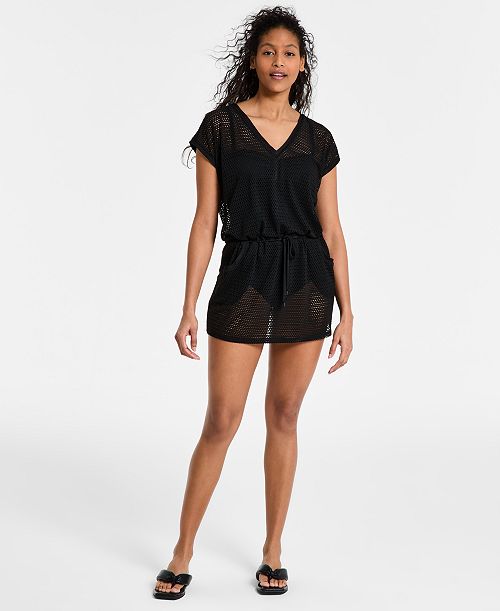 alfani DKNY Women's Mesh Drawstring Tunic Swim Cover-Up Women's Fashion Shoes & Accessories