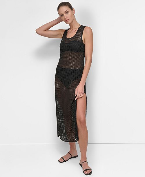 alfani DKNY Women's Mesh Maxi Dress Swim Cover-Up Women's Fashion Shoes & Accessories