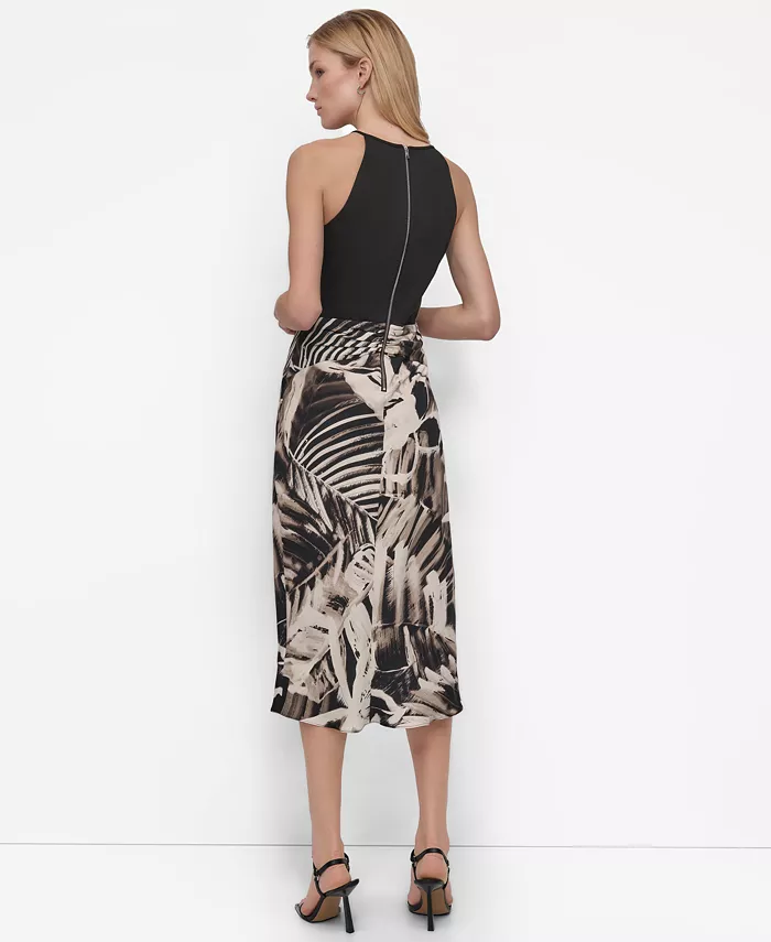 Alfani DKNY Women's Mixed-Media Tie-Front Midi Dress Women's Fashion Shoes & Accessories