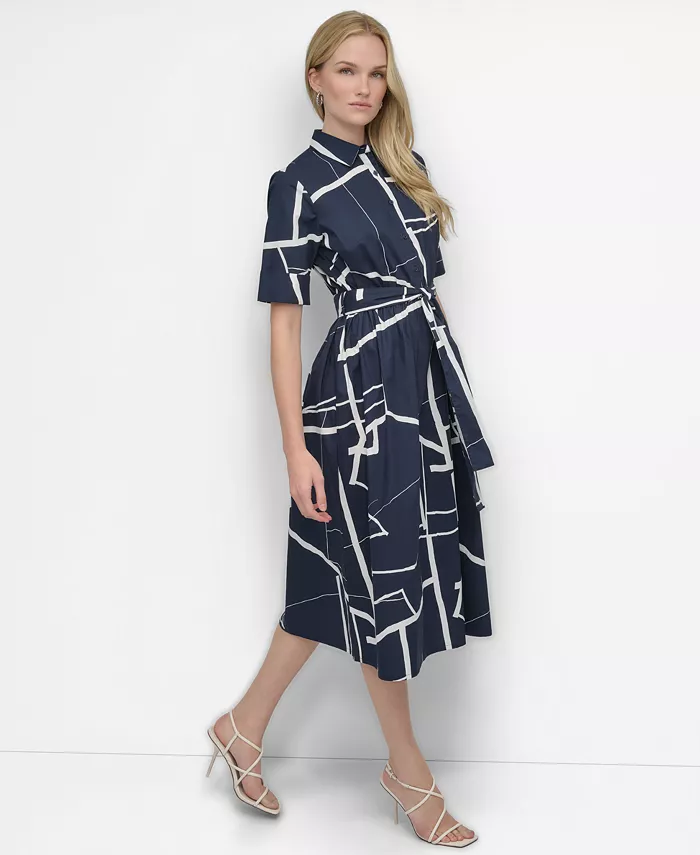 Alfani DKNY Women's Printed Cotton Shirt Dress Women's Fashion Shoes & Accessories
