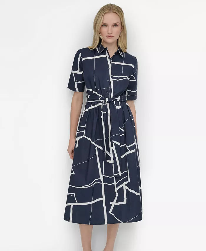 Alfani DKNY Women's Printed Cotton Shirt Dress Women's Fashion Shoes & Accessories
