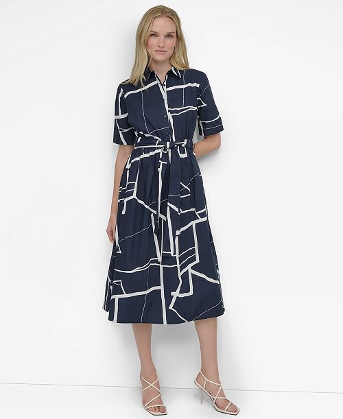alfani DKNY Women's Printed Cotton Shirt Dress Women's Fashion Shoes & Accessories
