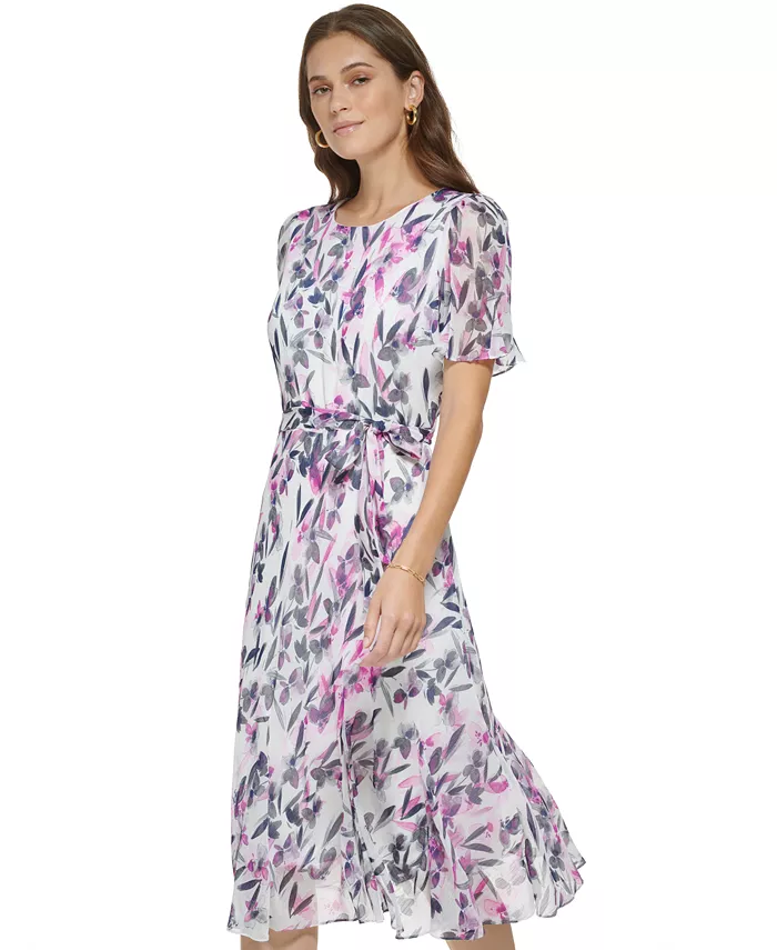Alfani DKNY Women's Printed Midi Dress Women's Fashion Shoes & Accessories