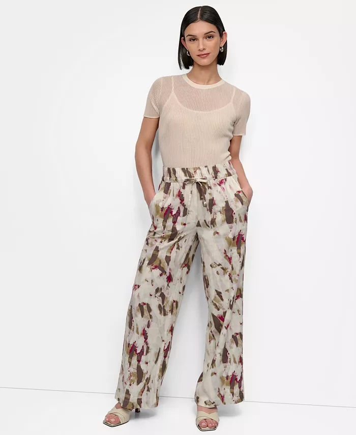 Alfani DKNY Women's Printed Wide-Leg Drawstring Pants Women's Fashion Shoes & Accessories