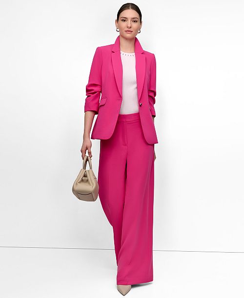 alfani DKNY Women's Ruched-Sleeve Aero Crepe Blazer & High Rise Pants Women's Fashion Shoes & Accessories