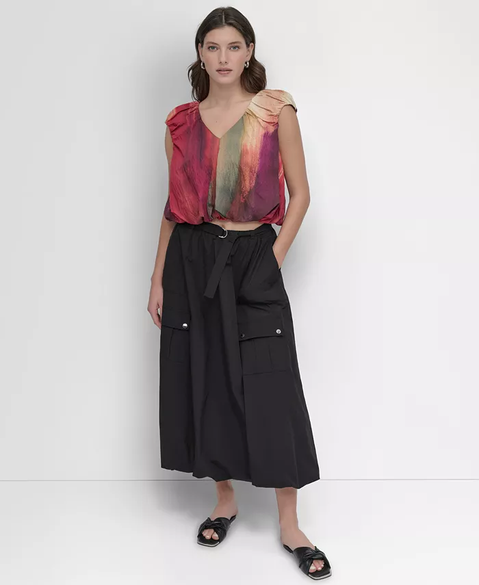 Alfani DKNY Women's Rumpled Abstract-Print Blouse Women's Fashion Shoes & Accessories