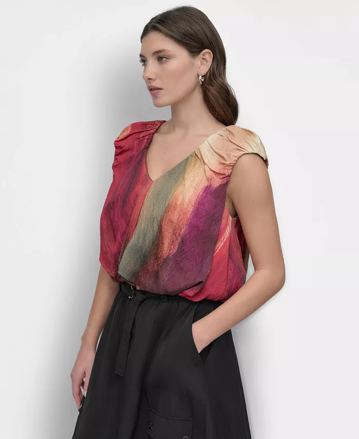 Alfani DKNY Women's Rumpled Abstract-Print Blouse Women's Fashion Shoes & Accessories